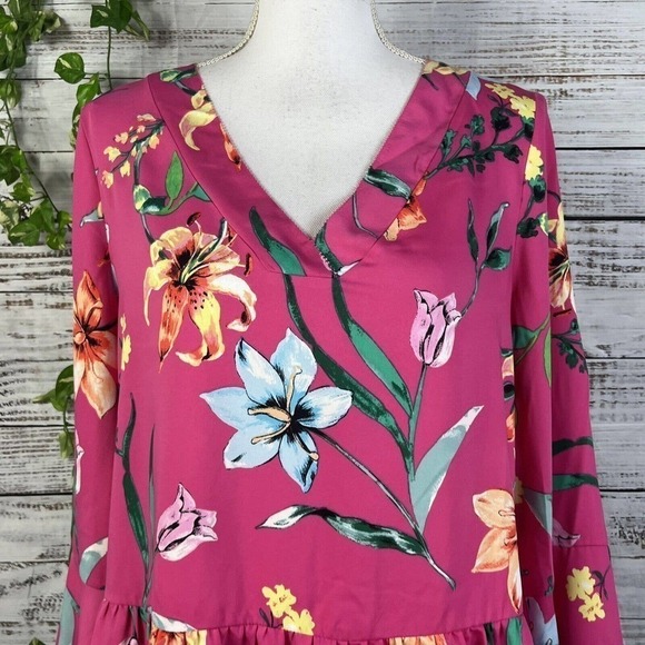 Laundry by Shelli Segal Blouse Top sz Medium Pink Floral Tropical Wedding Church - Picture 7 of 13